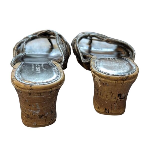 Arizona Jean Kids Y2K Silver Metallic Cork Wedge Sandals Size 12 - Picture 7 of 8